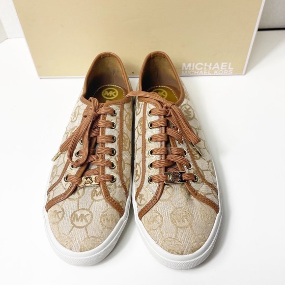 New MICHAEL Kors Women's Monogram Mocha Size 9 M Tan and Brown - Picture 1 of 15